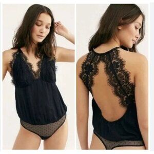 Free People Black Lace Bodysuit